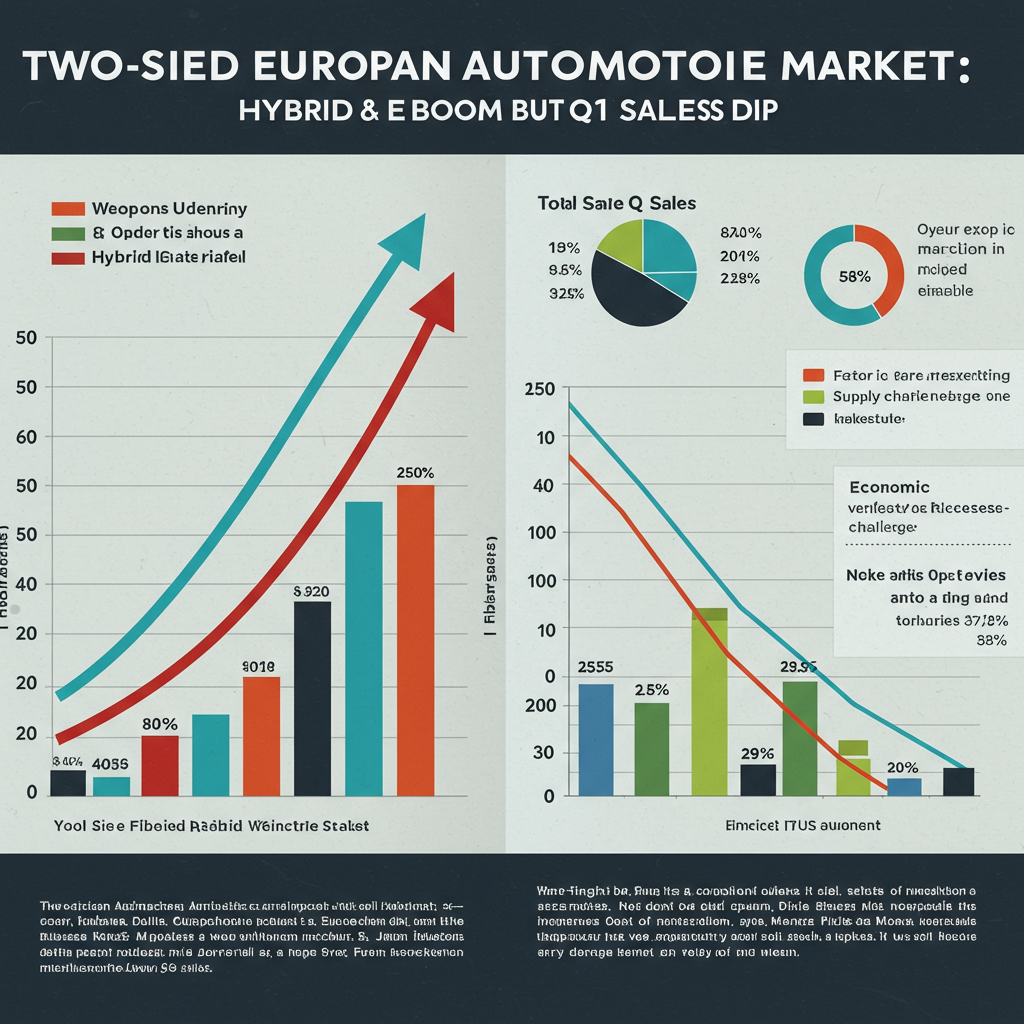 Mercato automobilistico europeo a doppia faccia: Boom per ibride ed elettriche, ma vendite totali Q1 in calo.