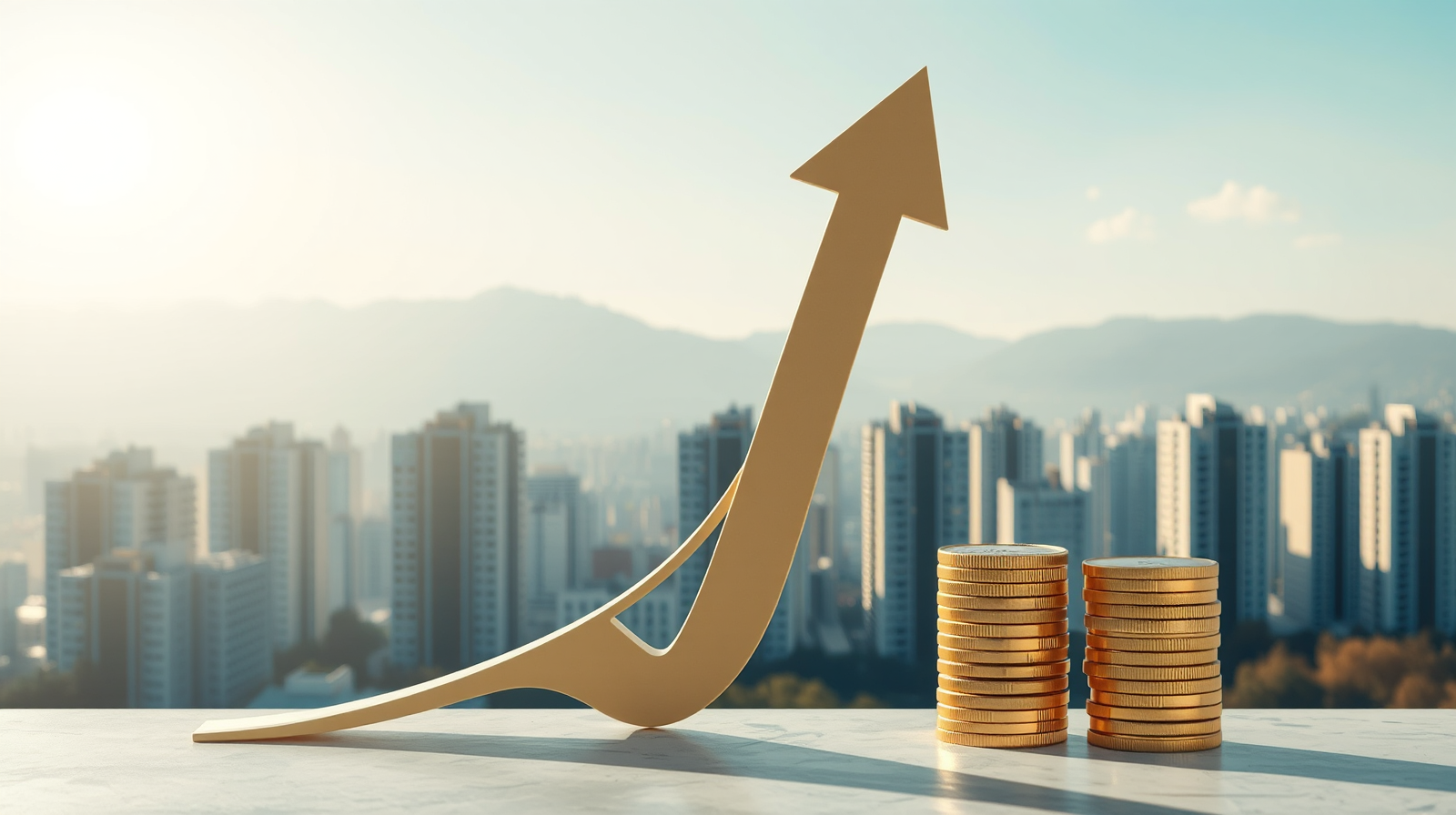 Divario pensionistico rappresentato da due percorsi divergenti con monete d'oro sullo skyline finanziario, pensioni INPS