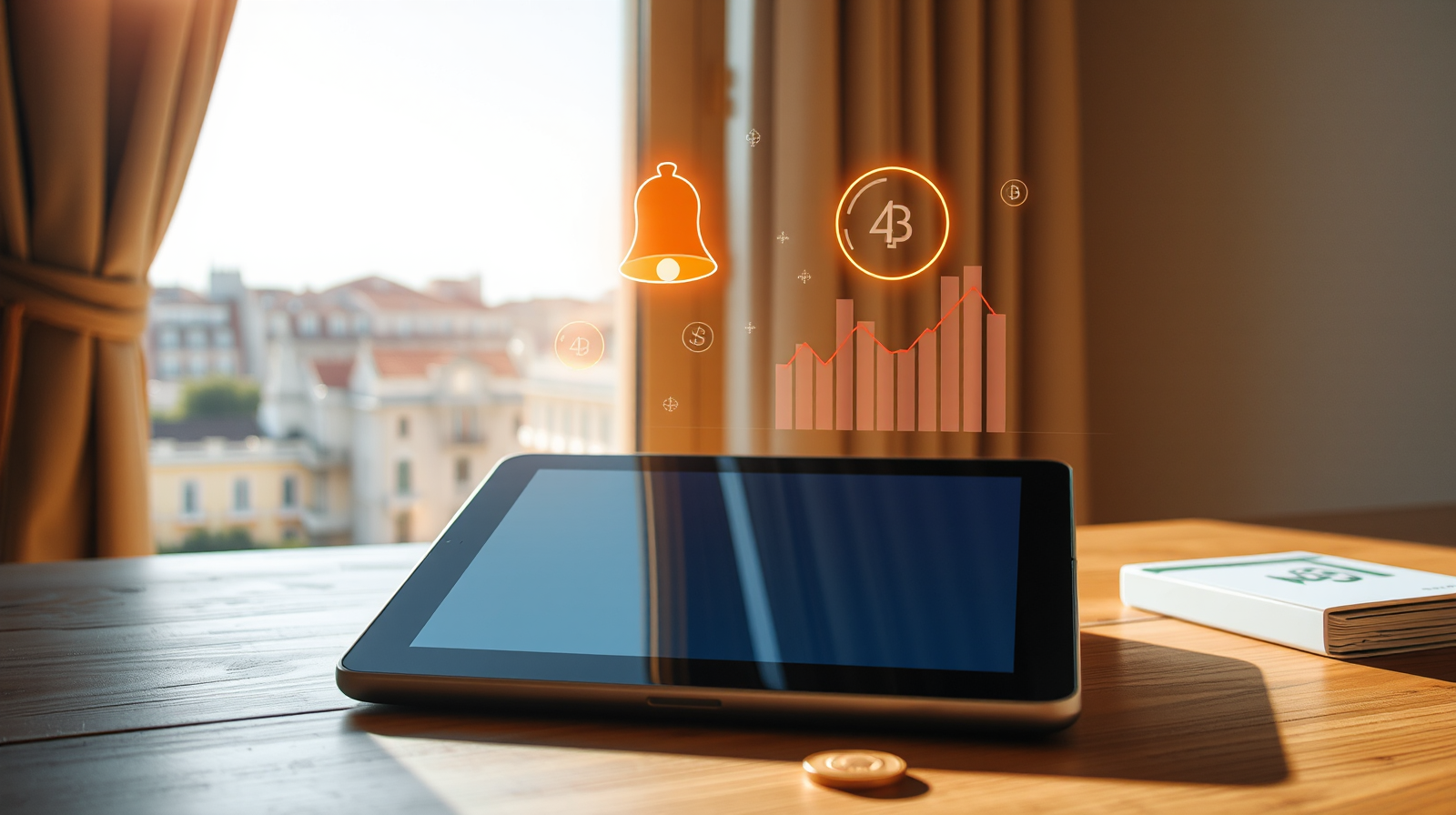 Tablet con notifiche digitali e grafici fluttuanti, cassetto fiscale digitale dell'Agenzia delle Entrate