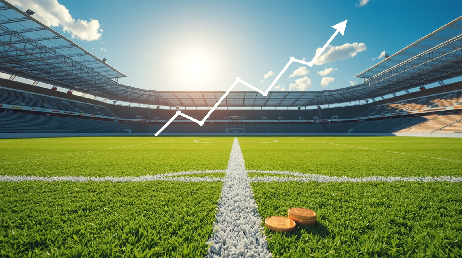 Campo sportivo dilettantistico con monete d'oro e grafici in crescita, la riforma fiscale degli enti sportivi